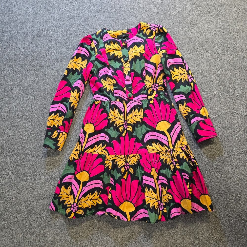 J Crew Dress Womens Size 2 Pink Floral A Line Long Sleeve Colorful Career Casual